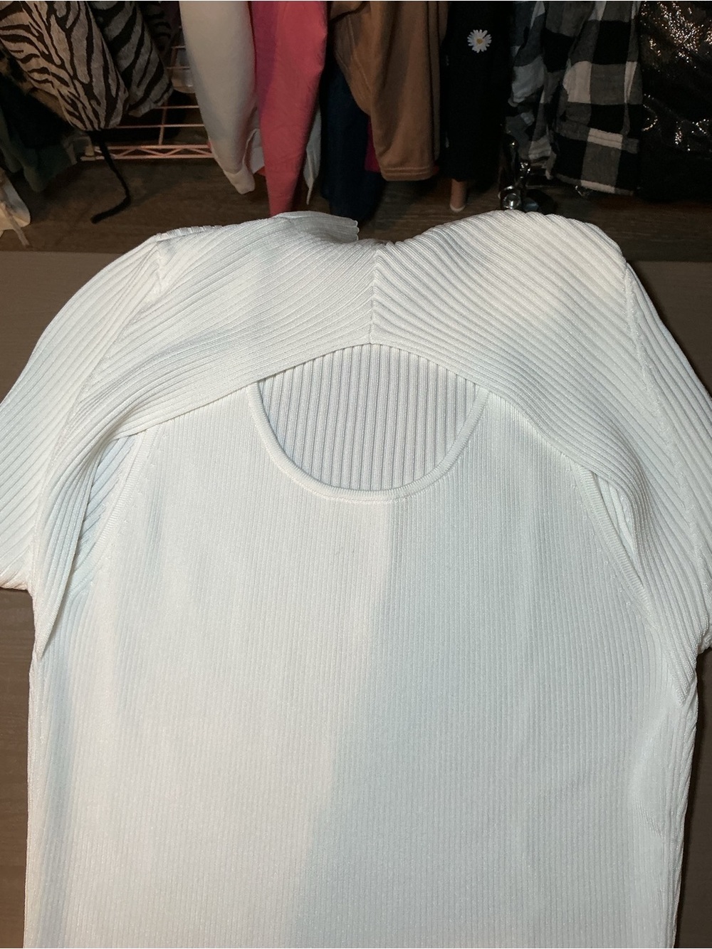 Cream Ribbed Cutout Mock Neck Sweater - Picture 7 of 9